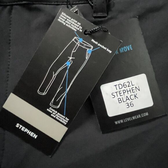 NWT Levelwear Stephen Golf Chino Pants Spandex Blend Black 36x33 Men - Picture 3 of 9